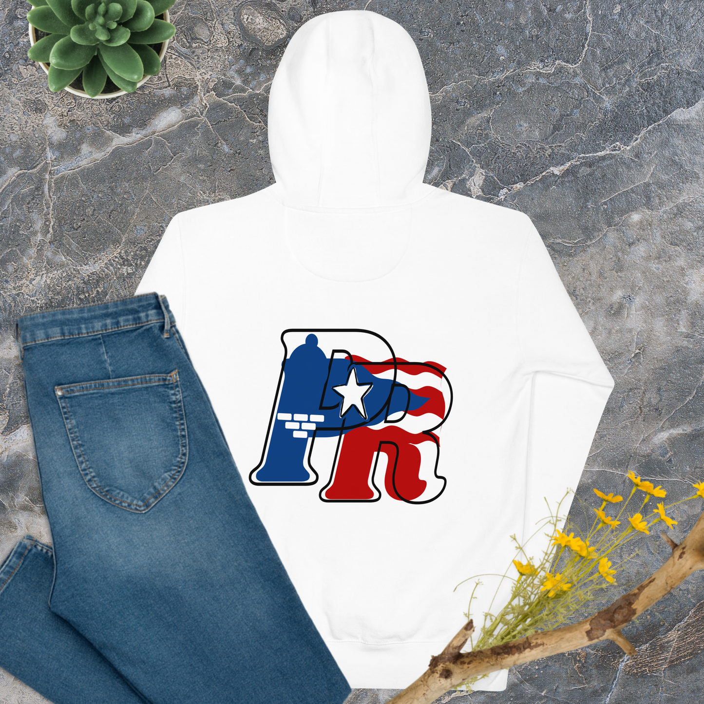 Puerto Rican-"El Morro" Unisex Hoodie-BACK PRINT-WHITE